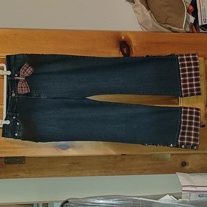 AMNESIA originals Paris Straight-Leg Cropped Jeans with Tartan Details sz 12